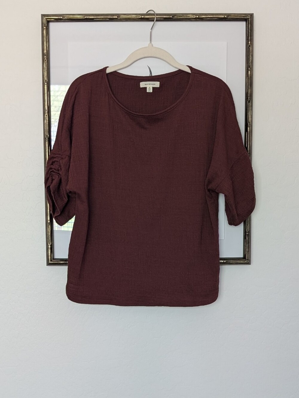 Max Studio Women's Chocolate  Brown Cinched-Sleeve Tunic Top SZ S